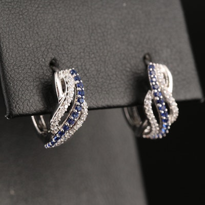 Sterling Sapphire and Cubic Zirconia Huggie Hoop Earrings
