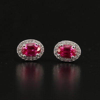 Sterling Ruby and White Sapphire Stud Earrings