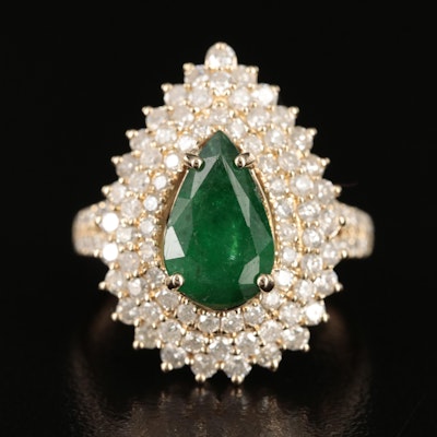 14K 2.00 CT Emerald and 1.61 CTW Diamond Teardrop Ring