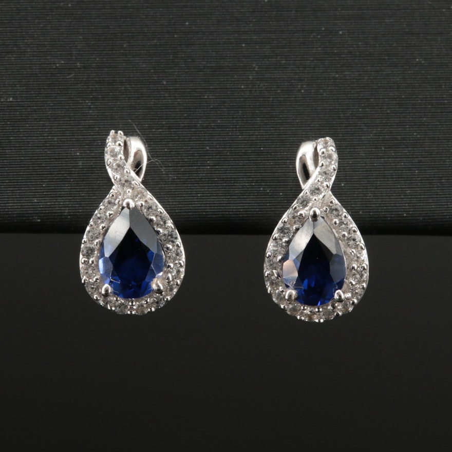 Sterling Sapphire and White Sapphire Earrings