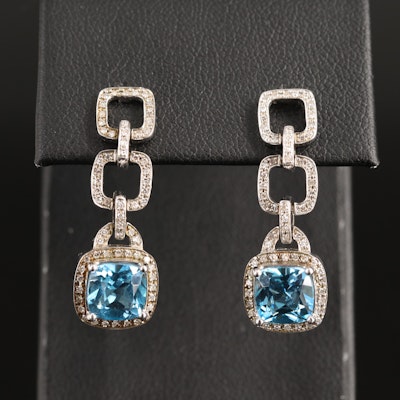 Sterling Swiss Blue Topaz and Diamond Earrings