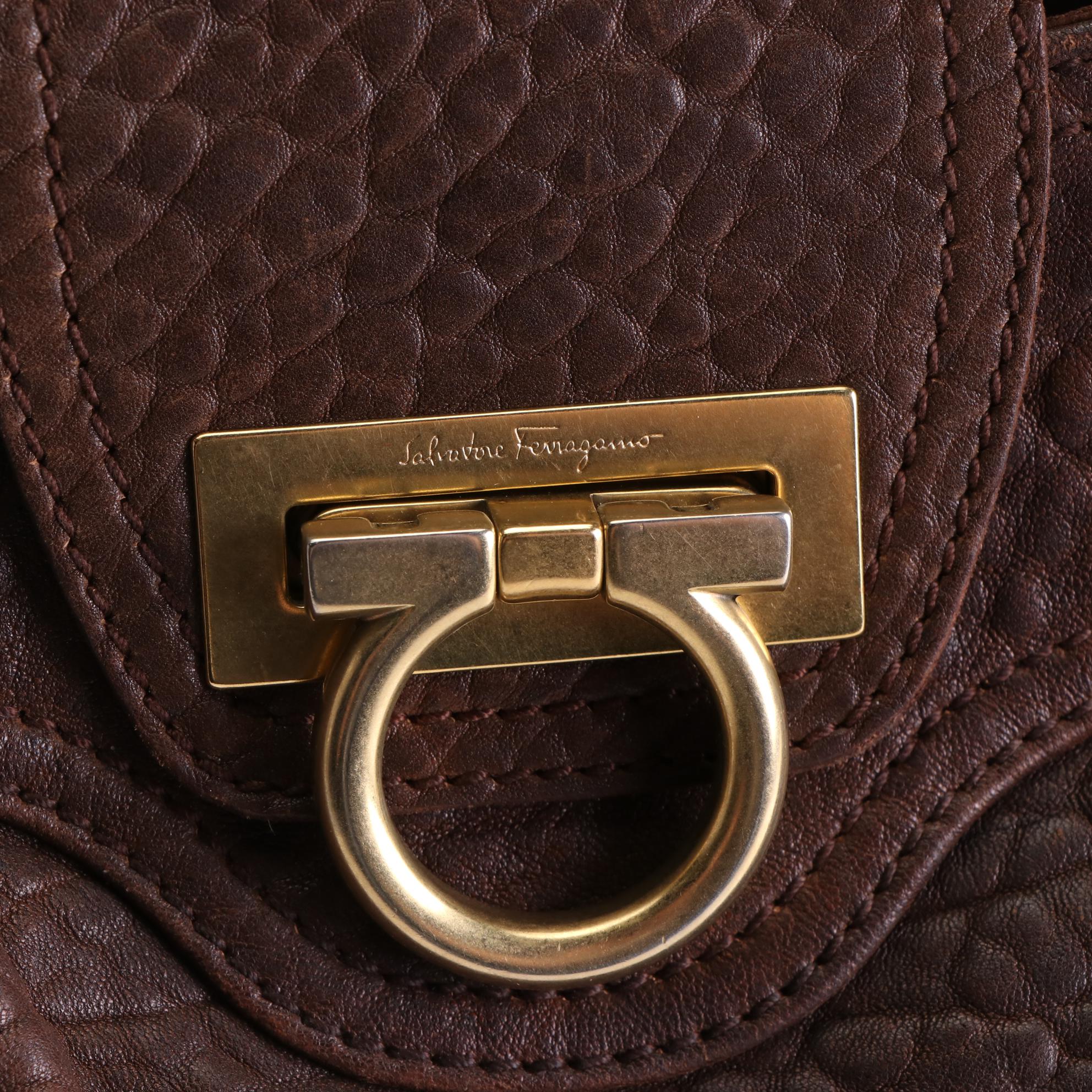 Salvatore Ferragamo Gancini Shoulder Bag In Brown Leather | EBTH