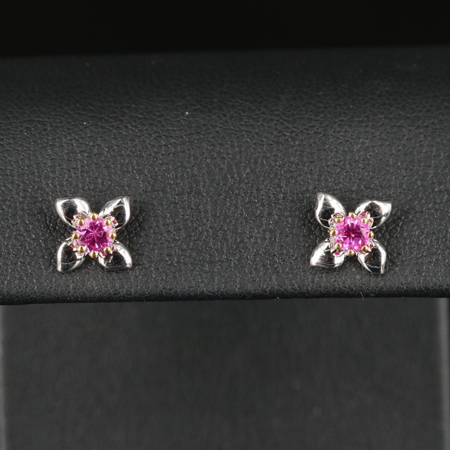 Sterling Silver Ruby Flower Stud Earrings