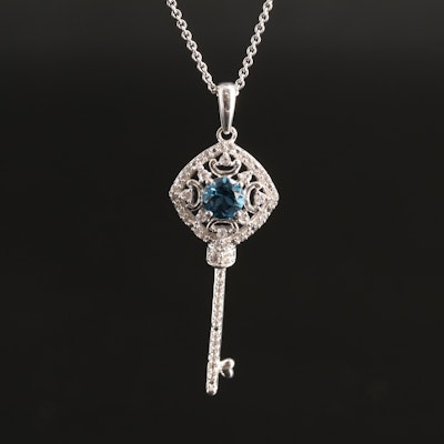 Sterling London Blue Topaz and White Sapphire Key Necklace