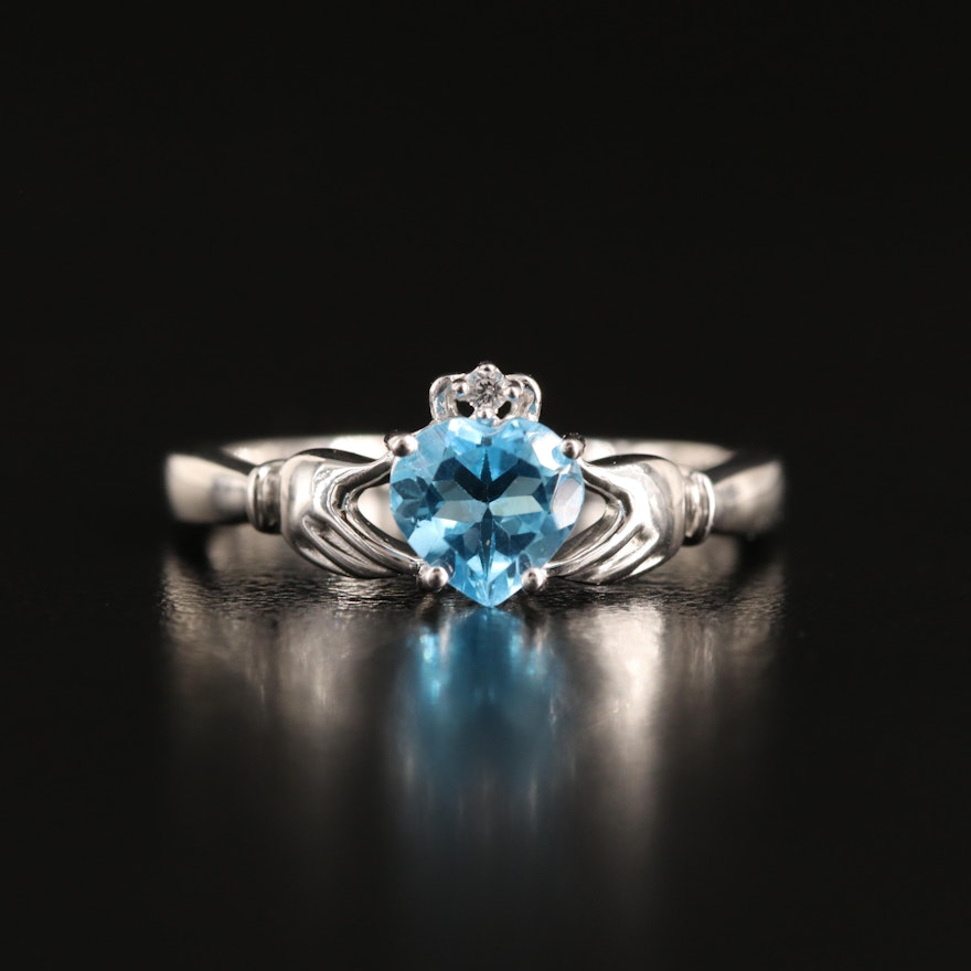 Sterling Sky Blue Topaz and White Sapphire Claddagh Ring