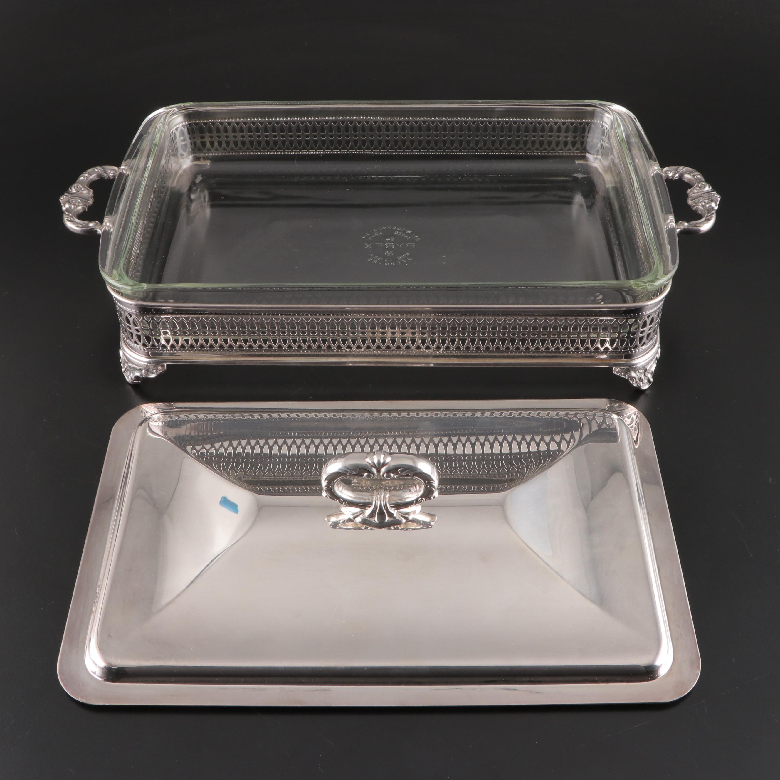 Silver Plate Chafing Dishes With Pyrex Glass Inserts, Late 20th Century