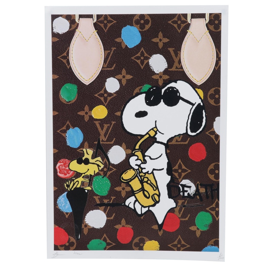 Death NYC Pop Art Graphic Print of Snoopy with Woodstock and Louis Vuitton,  2020