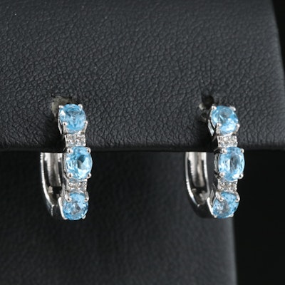 Sterling Swiss Blue Topaz and Sapphire Huggie Hoop Earrings