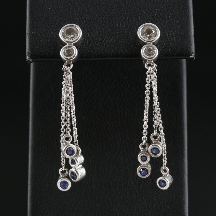 Sterling Sapphire and Lab Grown Sapphire Dangle Earrings