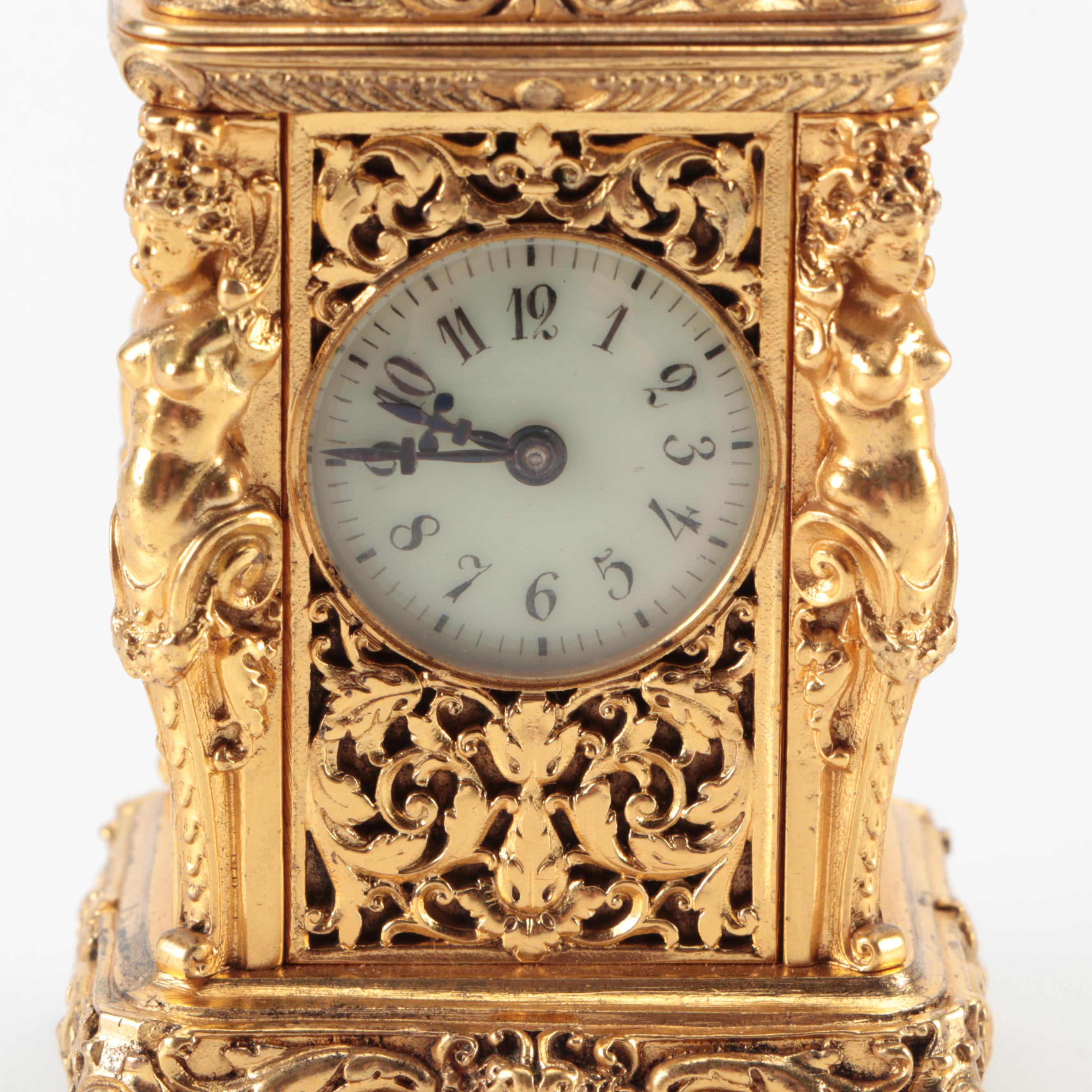 Aiguilles French Baroque Style Gilt Bronze Carriage Clock, 19th Century