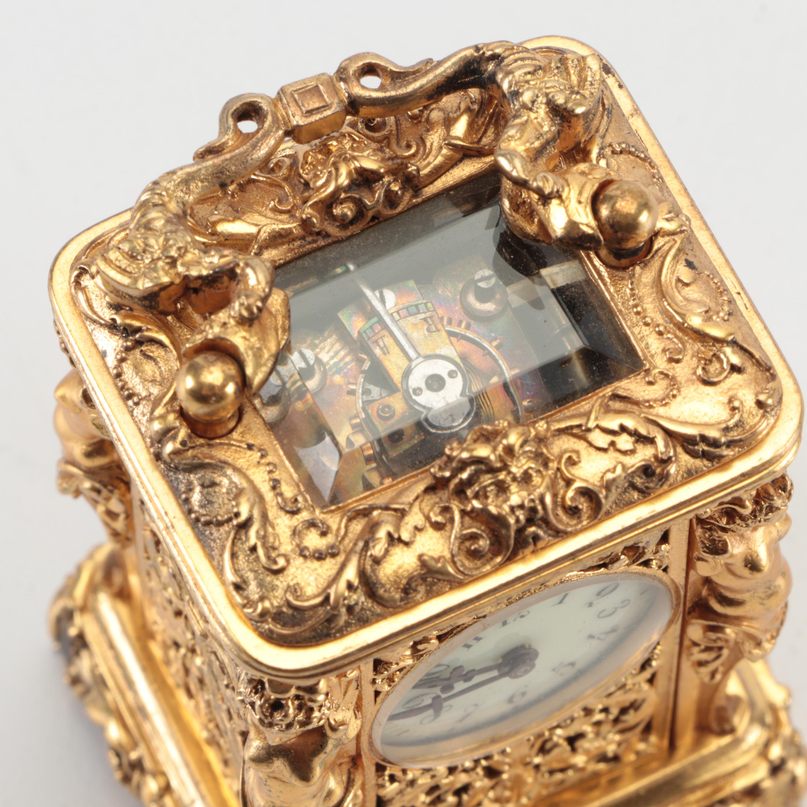 Aiguilles French Baroque Style Gilt Bronze Carriage Clock, 19th Century
