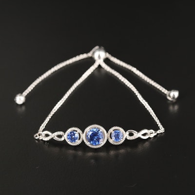 Sterling Sapphire and White Sapphire Bolo Bracelet