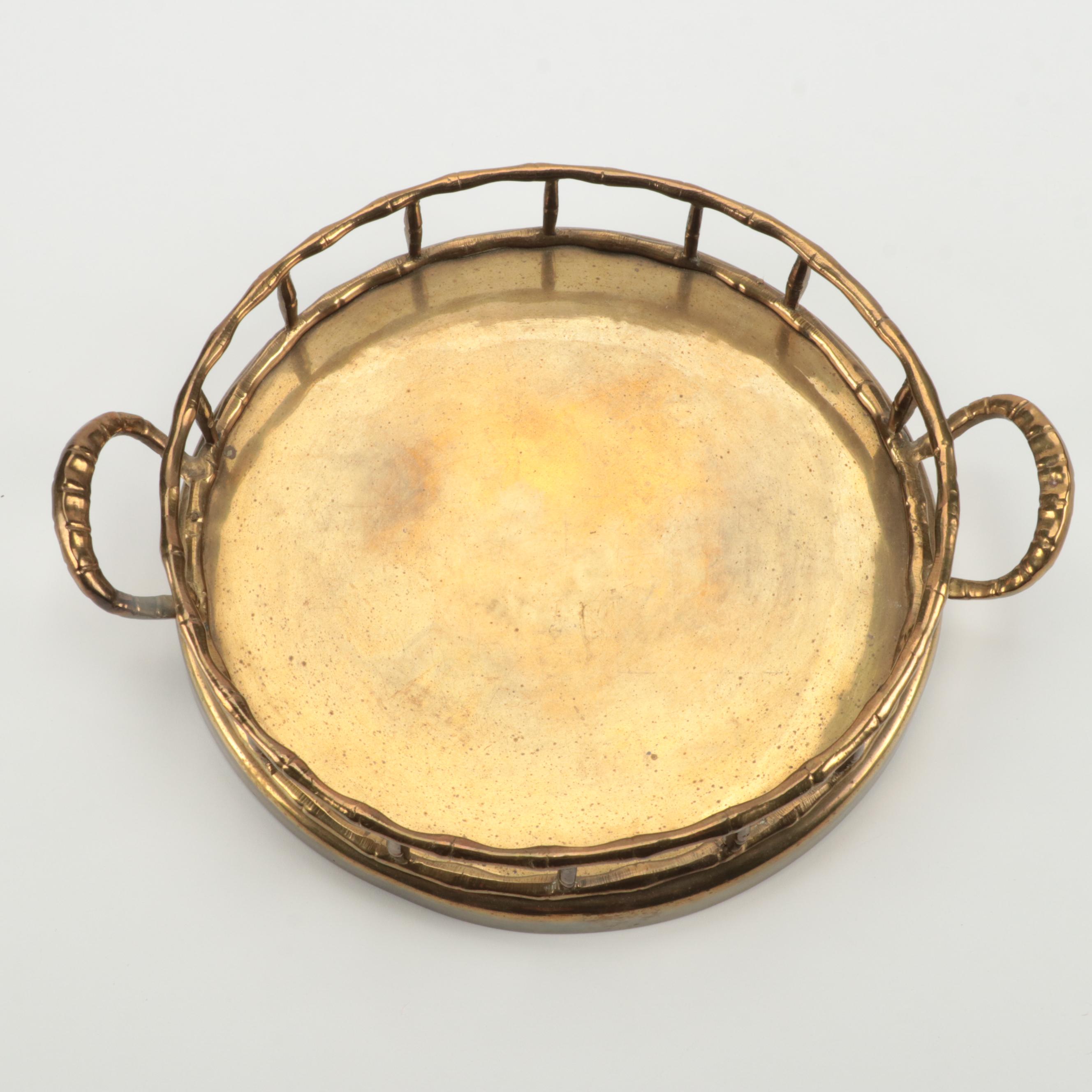 Hollywood Regency Style Faux Bamboo Brass Handled Tray EBTH