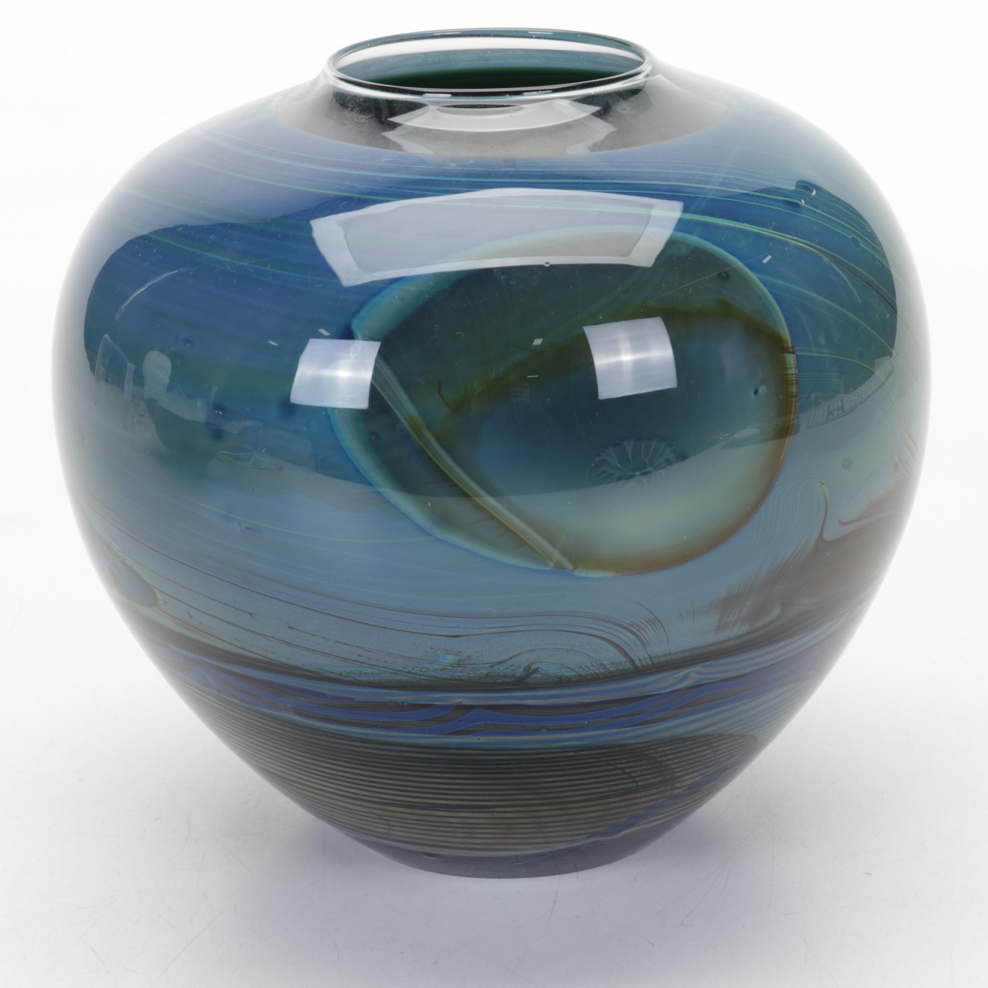 John Lewis Blown Studio Art Glass "Moon Vase" with Crystalline Art