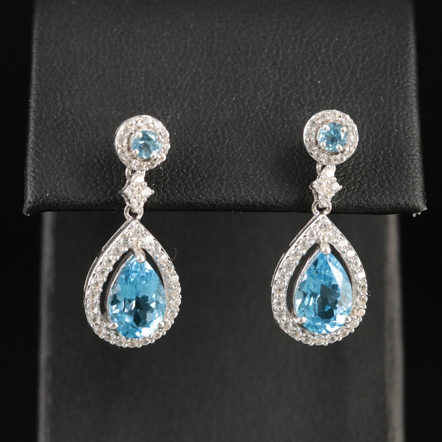 Sterling Swiss Blue Topaz and White Sapphire Earrings
