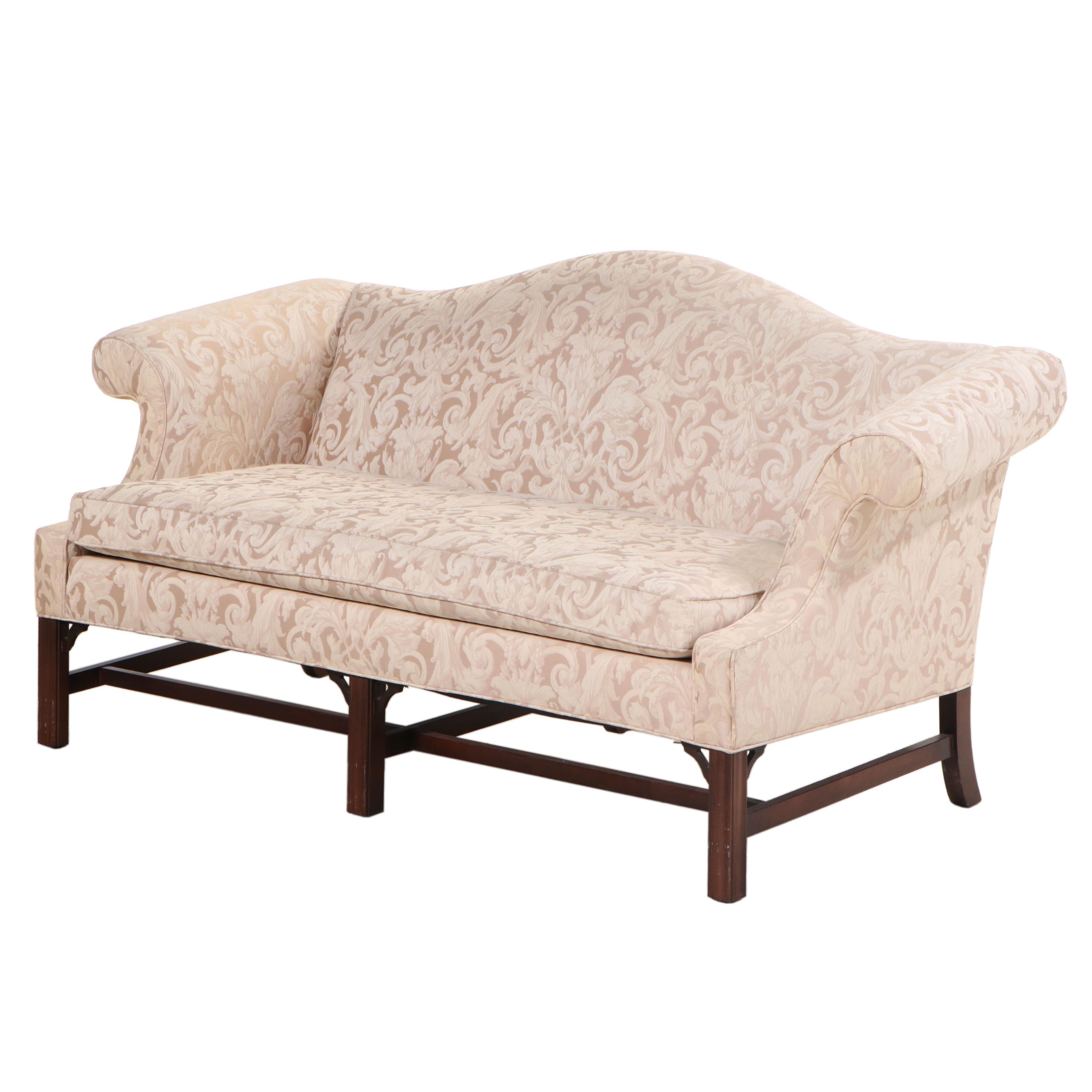 Ethan Allen Chippendale Style DamaskUpholstered Camelback Loveseat EBTH