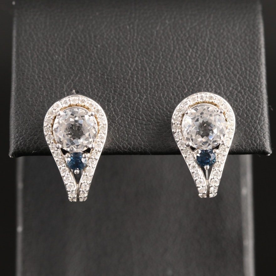 Sterling Sapphire, White Sapphire and Diamond Earrings