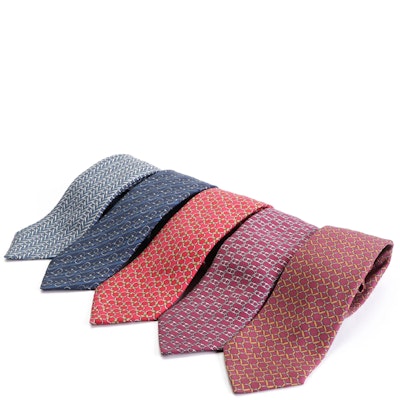 Hermès Patterned Hand-Stitched Silk Twill Neckties