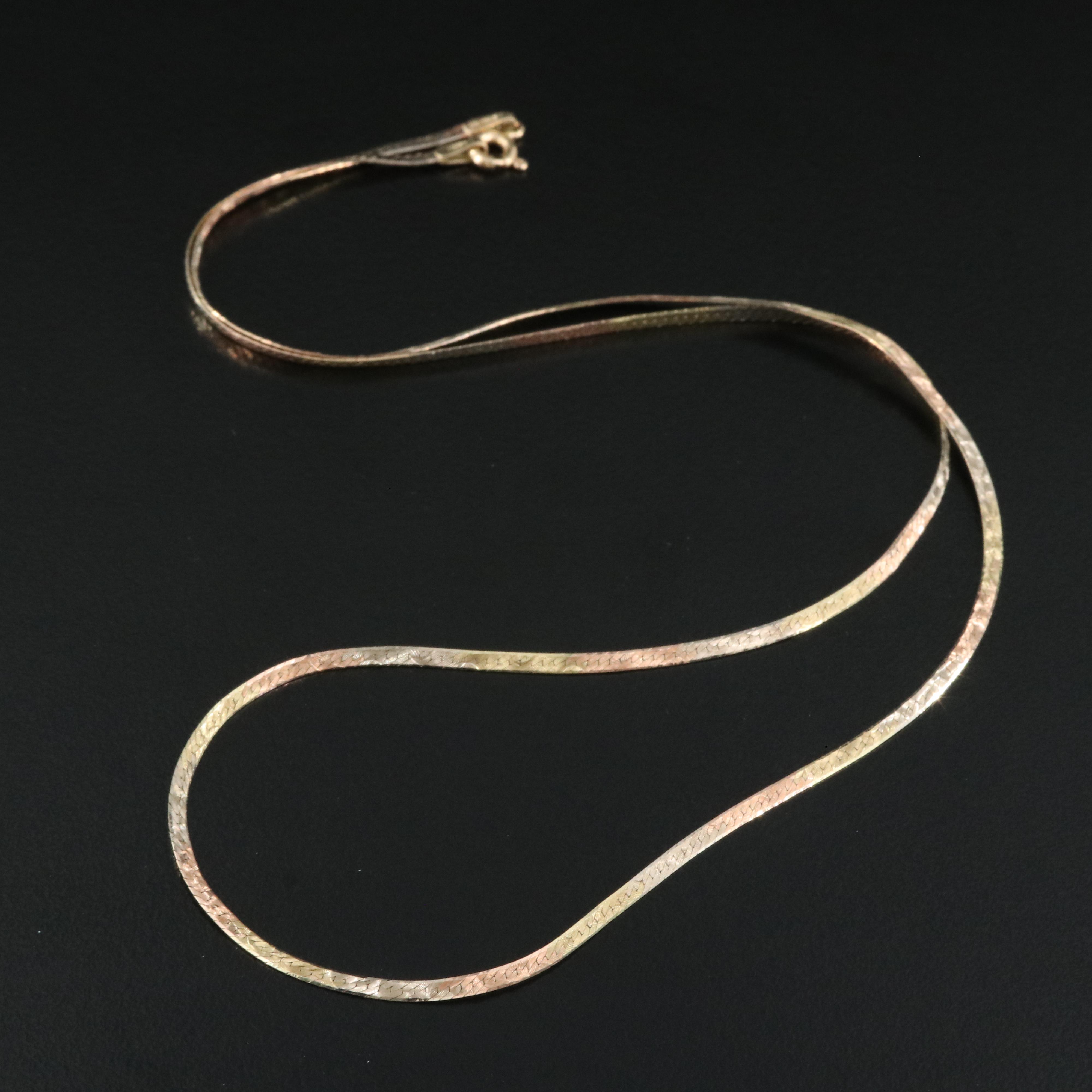 14K TriColor Gold Herringbone Necklace EBTH