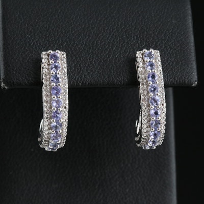 Sterling Silver Tanzanite and Sapphire J Hoops
