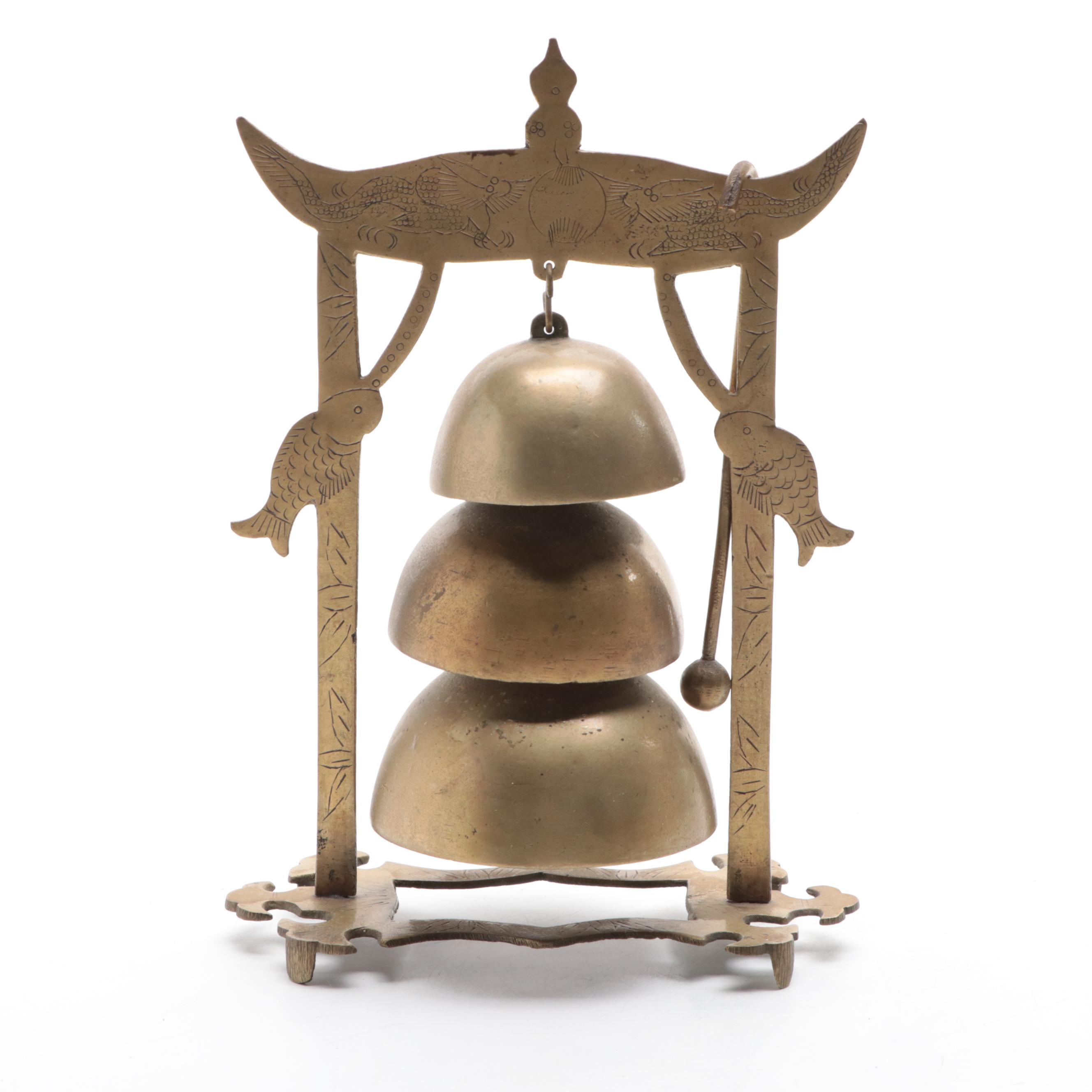 Chinese Brass Dragon and Fish Temple Gong Bell, 20th Century EBTH
