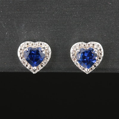 Sterling Sapphire Halo Heart Earrings