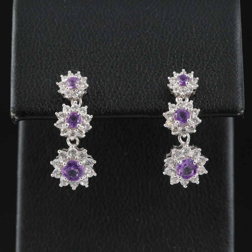 Sterling Silver Amethyst and Sapphire Graduate Flower Earrings