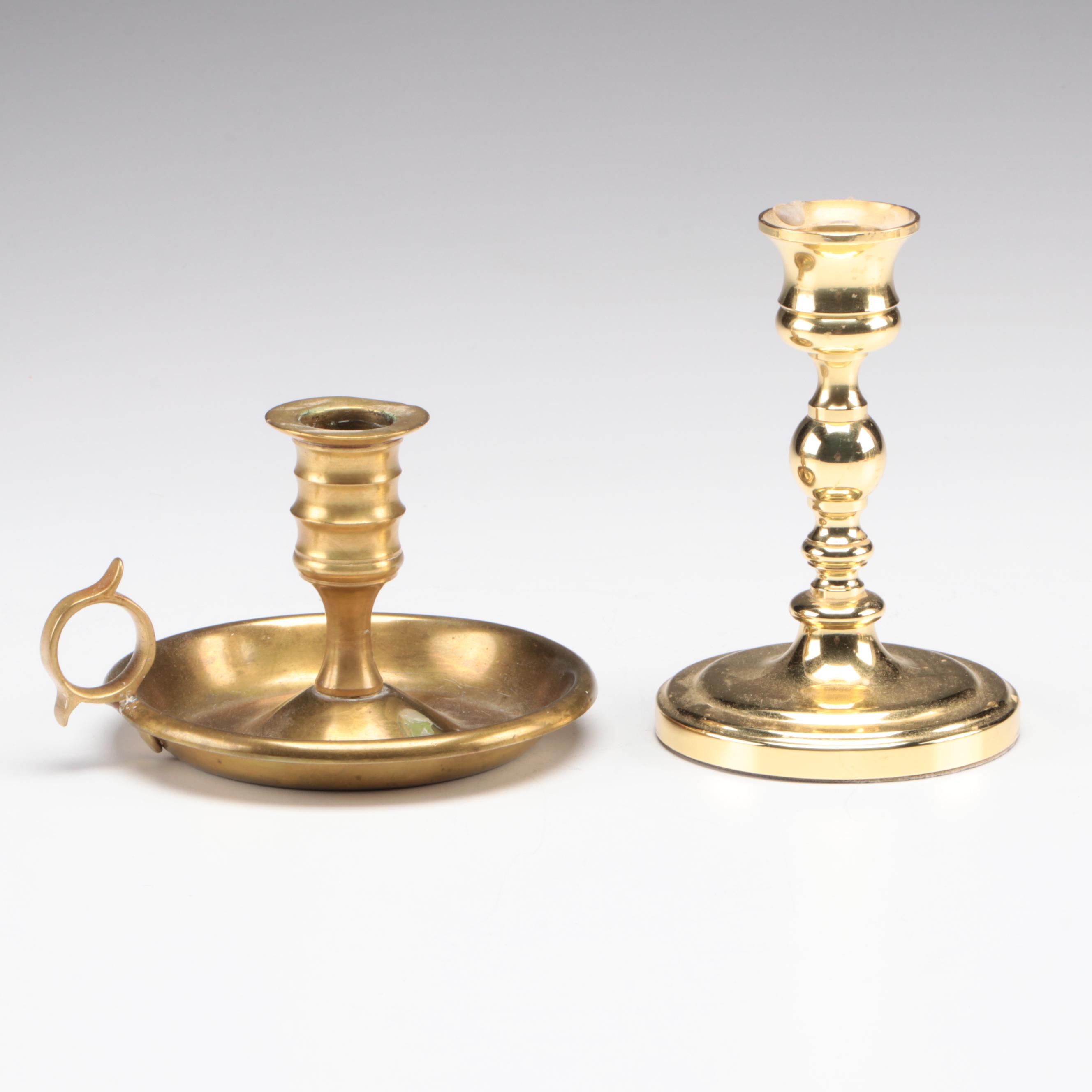 Lacquered Brass Bookends and Candlesticks EBTH