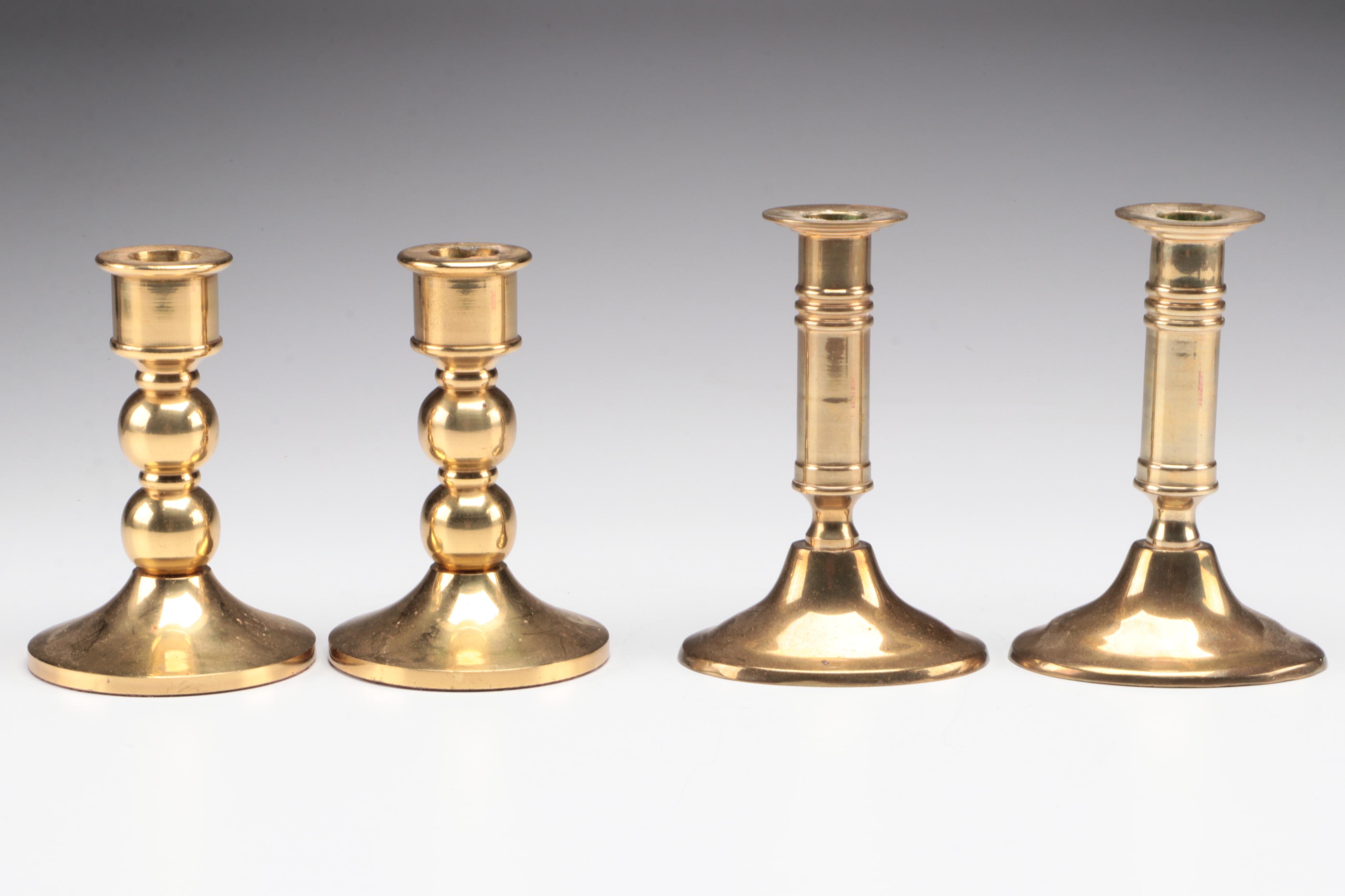 Lacquered Brass Bookends and Candlesticks EBTH