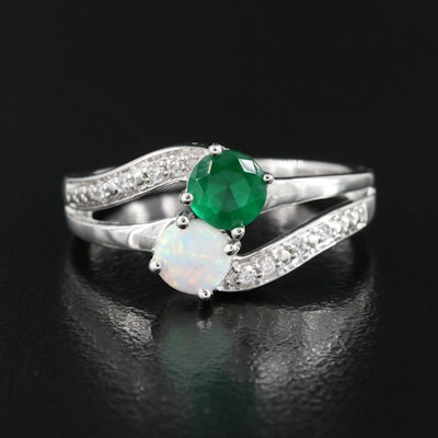 Sterling Opal, Cubic Zirconia and Glass Ring