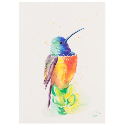 Alyona Glushchenko Watercolor Painting of Hummingbird, 2023