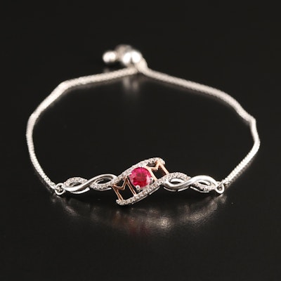 Sterling Ruby and Sapphire Bolo Bracelet