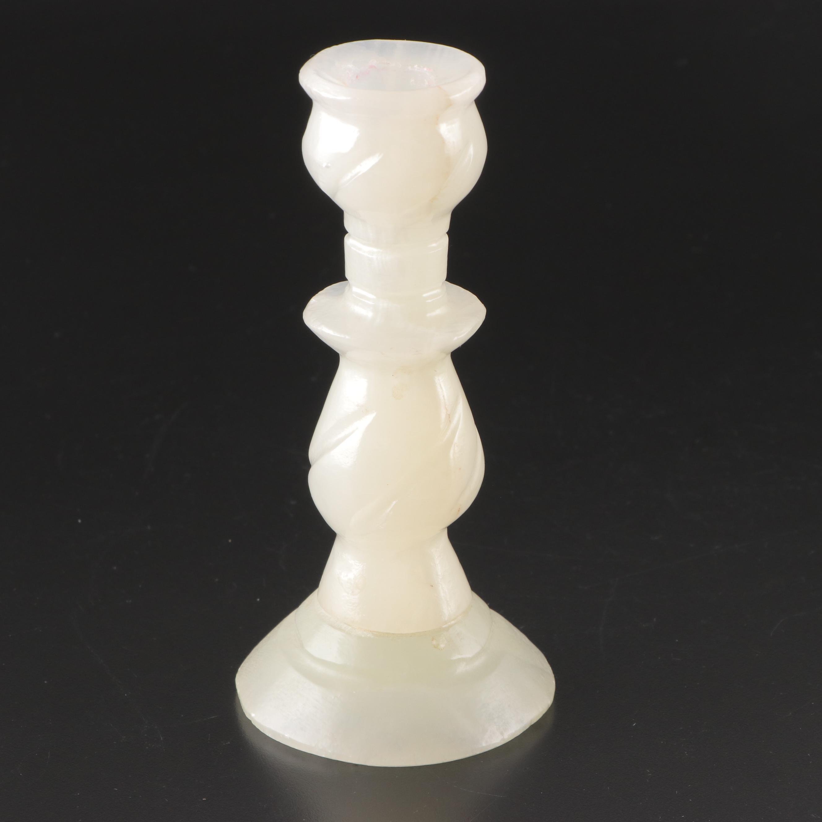 Pair of Carved Mexican Onyx Candle Holders EBTH