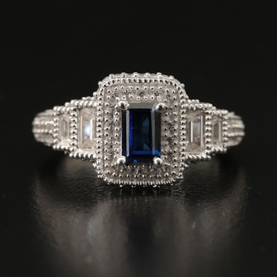 Sterling Sapphire Halo Ring