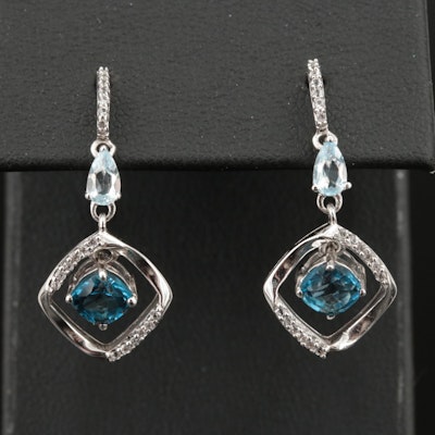 Sterling London Blue Topaz, Sky Blue Topaz and Sapphire Earrings