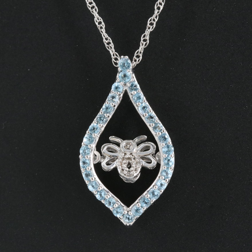 Sterling Topaz and Sapphire Insect Tremble Pendant Necklace