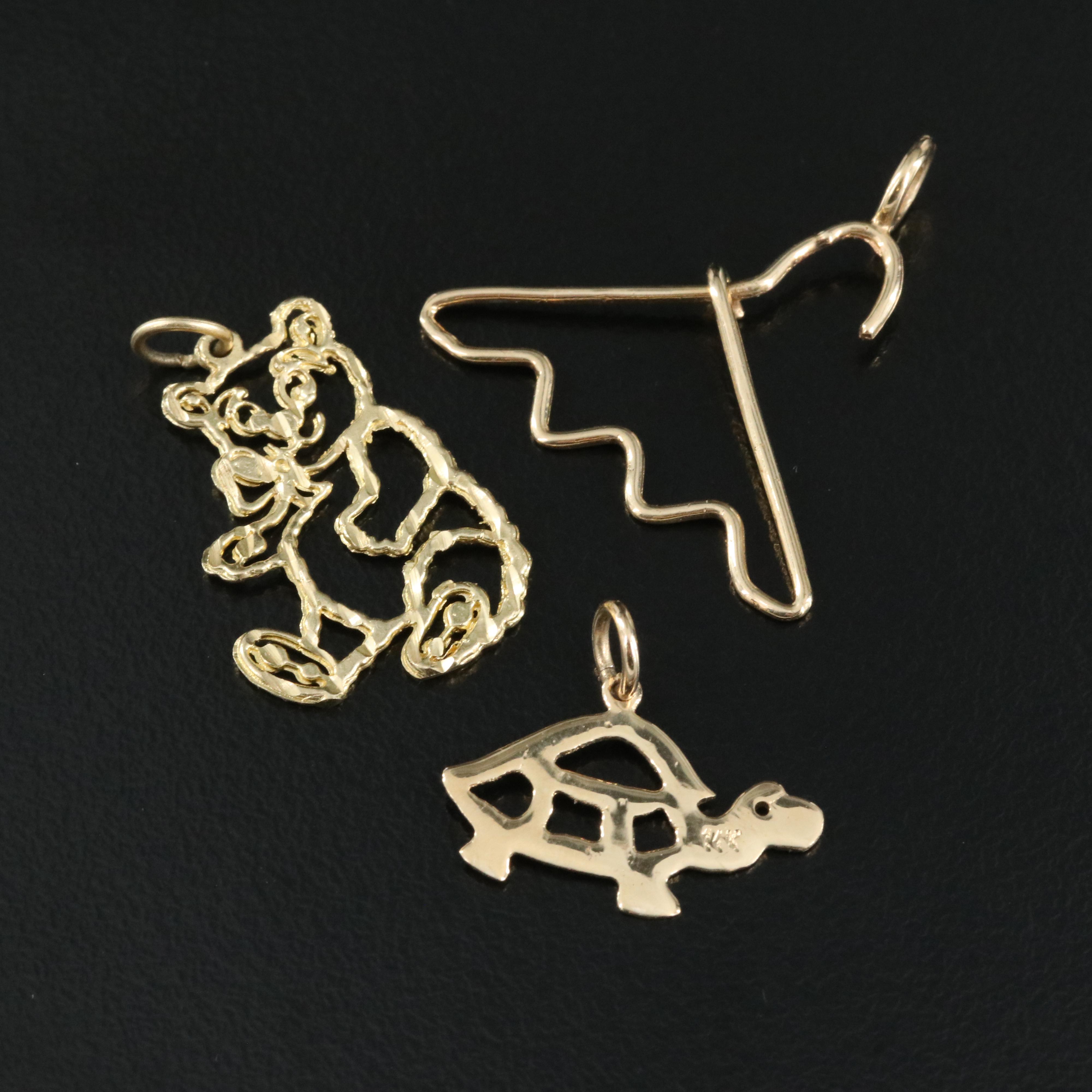 14K Teddy Bear, Turtle and Coat Hanger Pendants EBTH