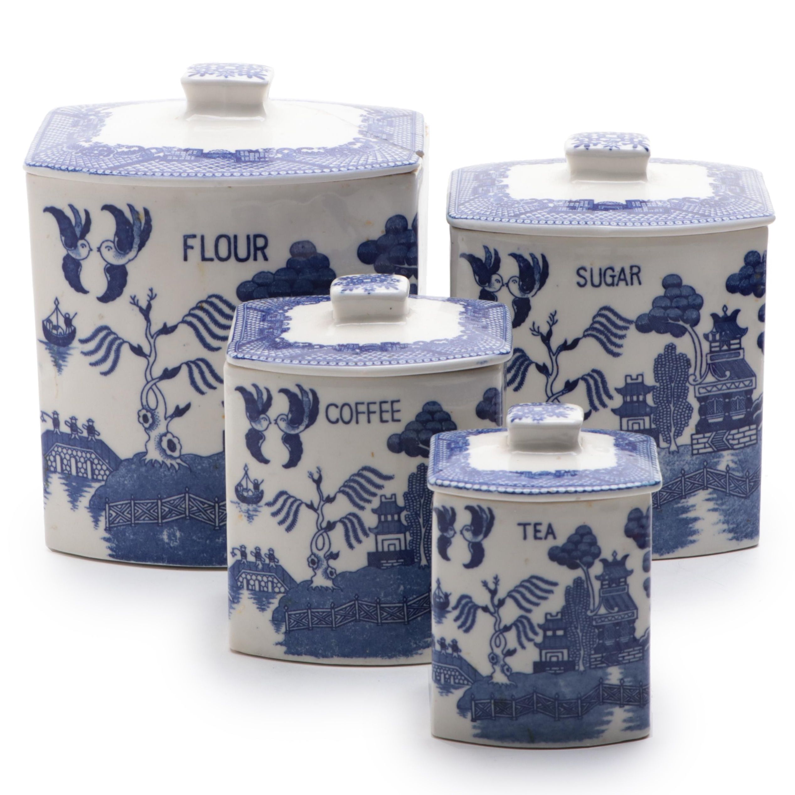 Japanese Ceramic Blue Willow Canister Set, Mid-20th Century | EBTH