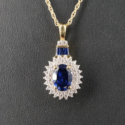 Sterling Sapphire Pendant on Gold-Filled Singapore Chain