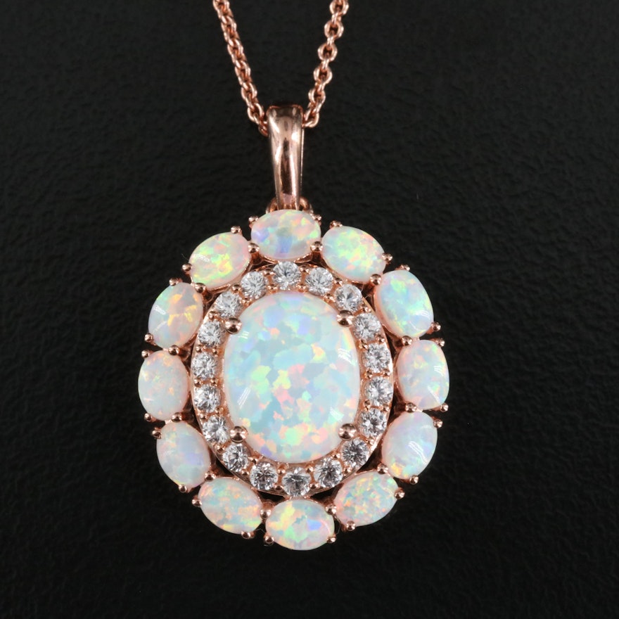 Sterling Opal and Sapphire Pendant Necklace