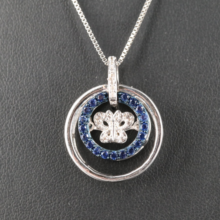 Sterling Sapphire Butterfly Pendant Necklace