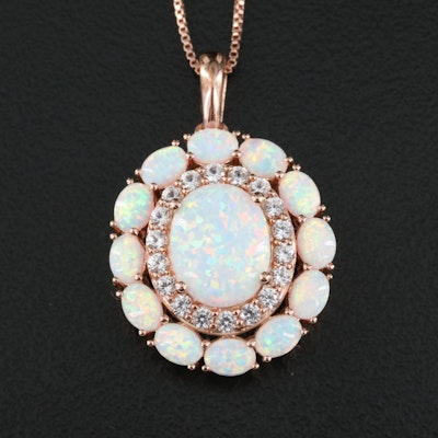 Sterling Opal and Sapphire Pendant Necklace