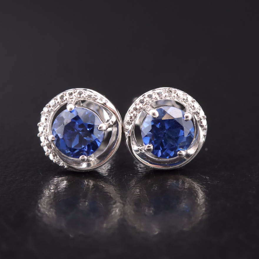 Sterling Sapphire and Topaz Stud Earrings