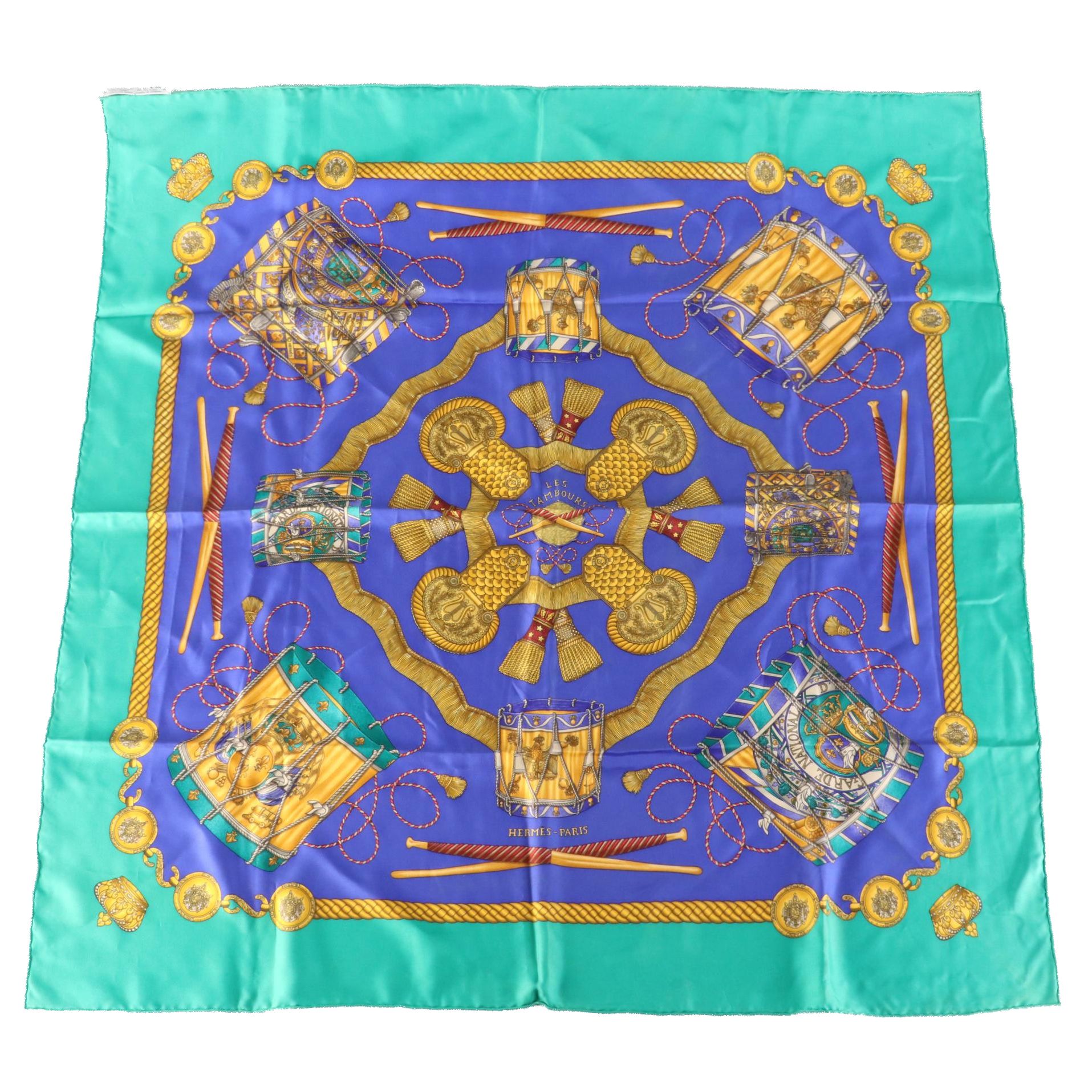 Hermès "Les Tambours" Scarf 90 in Silk Twill EBTH