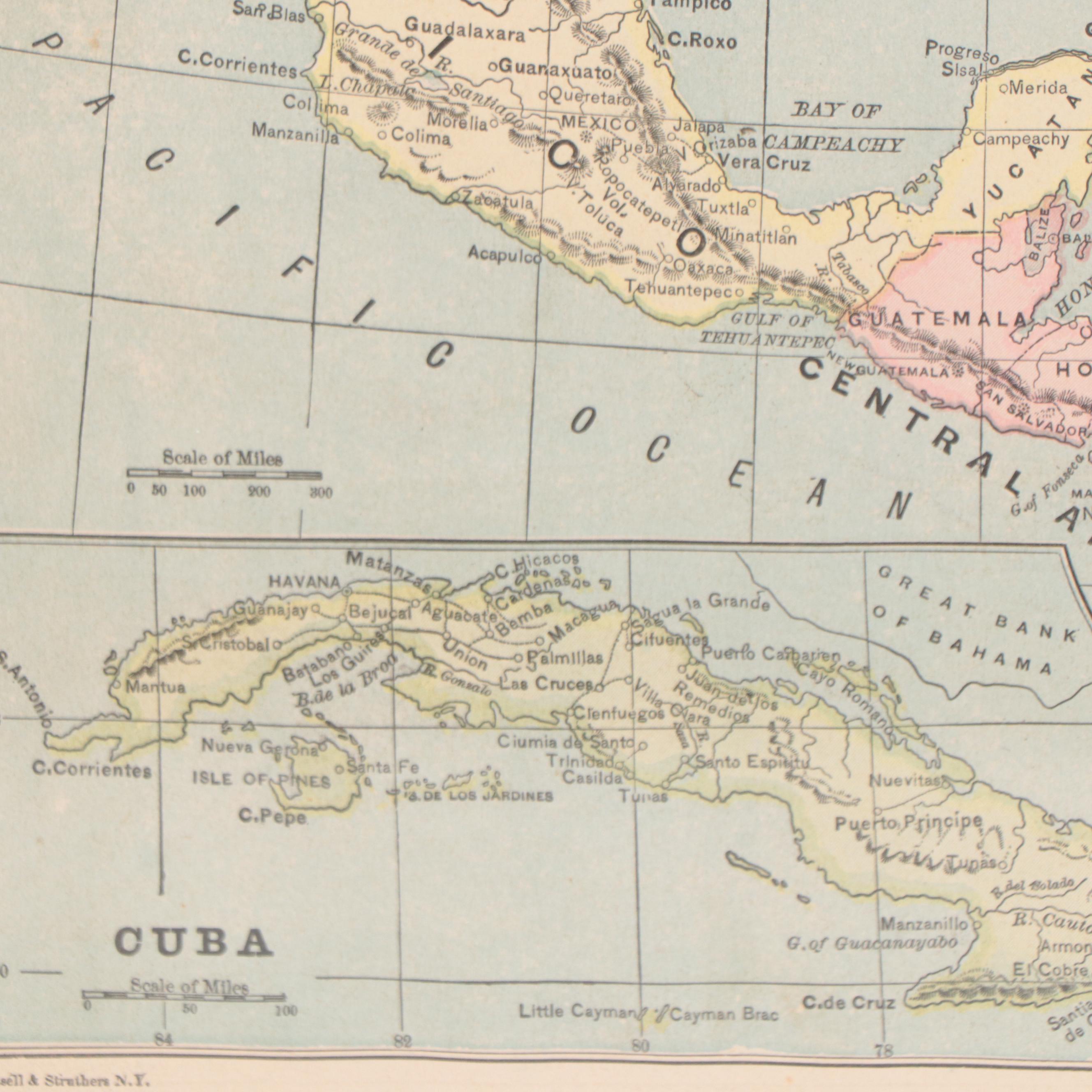 Russell & Struthers Wax Engraving Map of Central America, 1881 EBTH