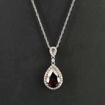 Sterling Garnet and Diamond Teardrop Pendant Necklace