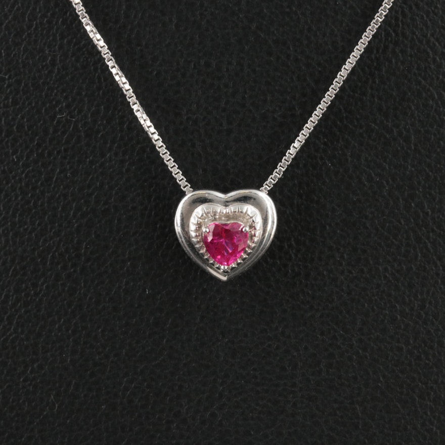 Sterling Ruby Heart Pendant Necklace