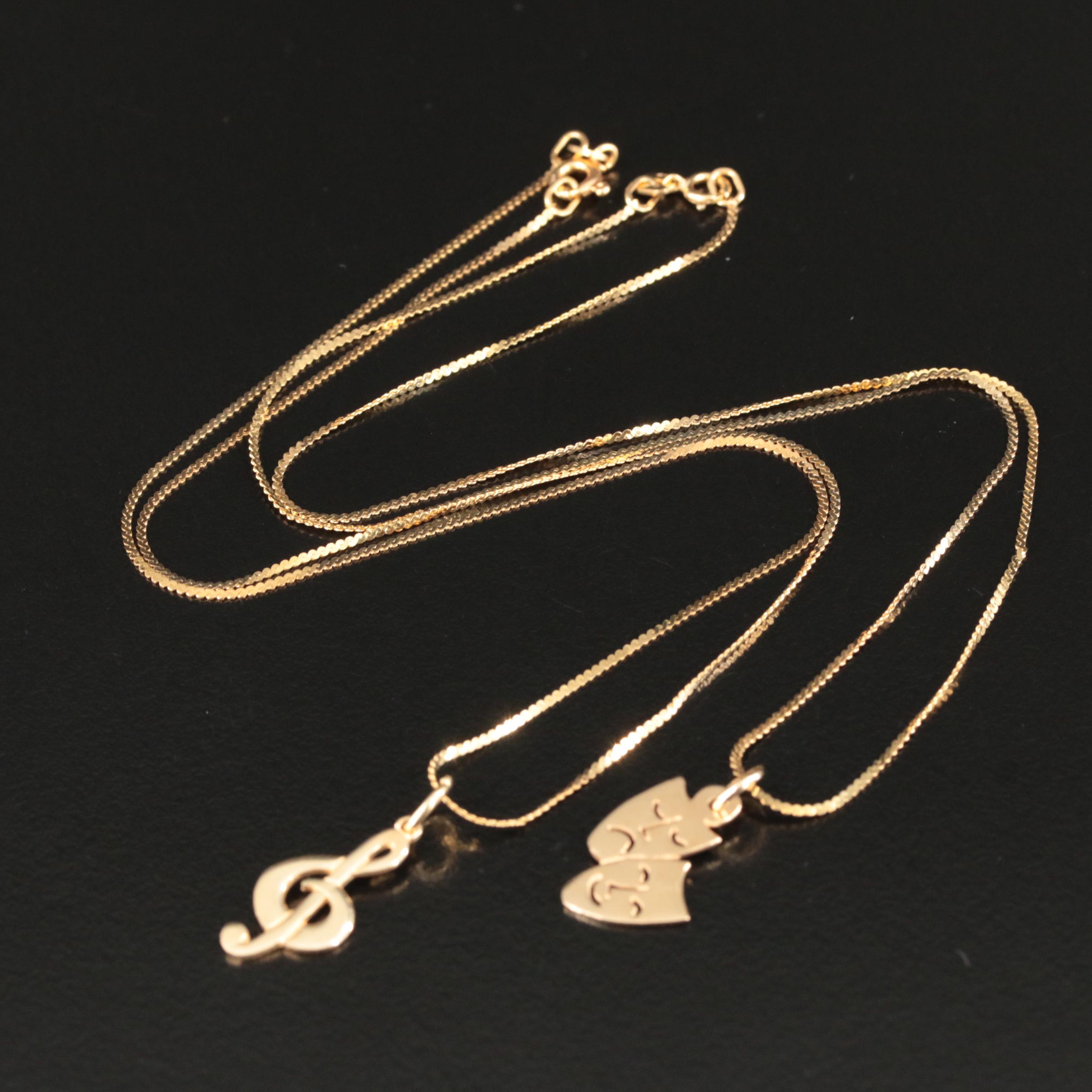 14K Treble Clef and Theater Masks Pendant Necklaces EBTH