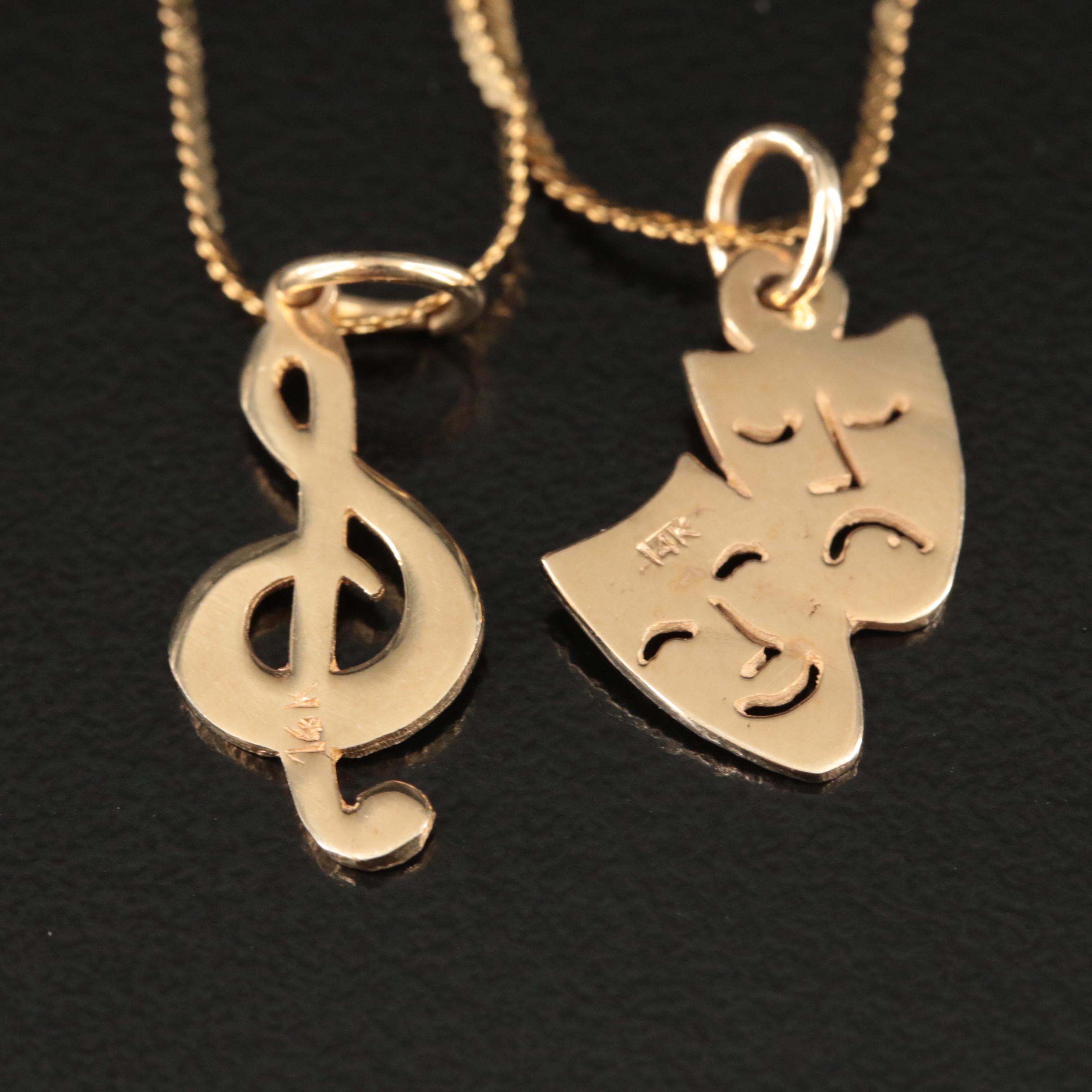 14K Treble Clef and Theater Masks Pendant Necklaces EBTH