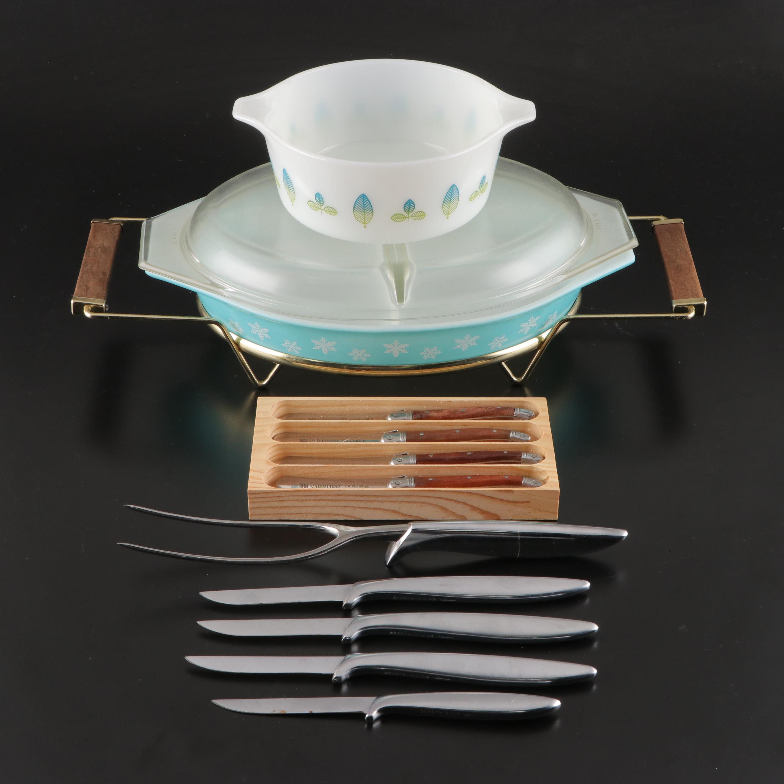 Sabatier, Gerber and Pyrex Knives, Bakeware, Trivet and Carving Fork EBTH